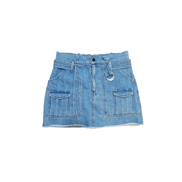 Frame Dana Denim Paper Bag Belted Mini Skirt Sz 27 - Picture 1 of 6